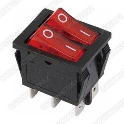 Клавиша ВКЛ KCD-3-2  двойная  16A/250v (6pin) с подсветкой красная