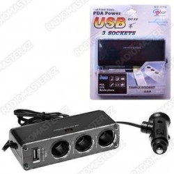 Разветвитель в прикуриватель WF-0096  УГЛОВОЙ 12v/24v 120W (1 х 3 + 1USB)