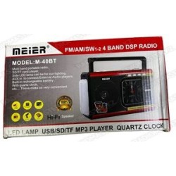 РАДИО MEIER M-40BT (220V/2xR20) КРАСНЫЙ блютуз / лампа ночник / часы / флешка/ аккумулятор 