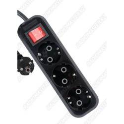 Электрический удлинитель-фильтр ГАРНИЗОН 16А / 3 метра 3х1.5мм (3 розетки, клавиша) с зазем / черный