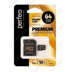 Флеш карта 64Gb Micro SDXS UHS-1 Perfeo PREMIUM (class10) c адаптером
