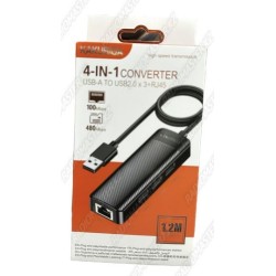 Сетевой адаптер внешний KAKUSIGA KSC-1409-B USB 2.0 Ethernet  LAN8/100Mbps + HAB 3 port USB 2.0