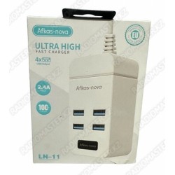 Сетевое З/У Afkas-nova (LN-11) 4 USB ports  in 220v / out 5v 2.4A / 12W  (1m) 