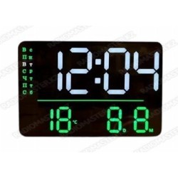 Часы злектронные настенные зеленый/белый X6653, (270*180*25) USB 5V (2 х ААА-память)